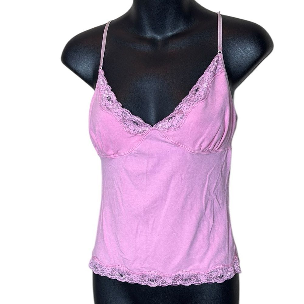 Charlotte Russe women’s large Pink Lace Trim Camisole y2k 90s babydoll vintage